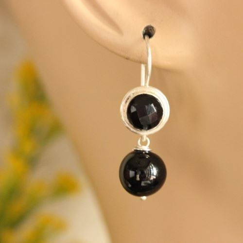 Ethnic sterling silver black onyx gemstone necklace set