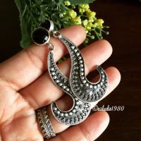 Ethnic tribal earrings, Black onyx oxidized sterling silver earrings