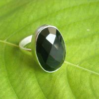 Faceted Black Onyx Ring, Black gemstone unique handmade silver ring