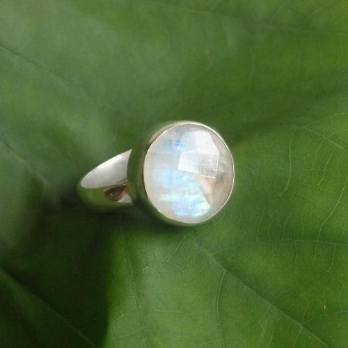 925 Silver White Rainbow Moonstone Natural Gemstone Ring Jewelry Accessories Highest Seller Gift Stacking Ring Natural Gemstone Round cabochon Rainbow Moonstone Rings 
