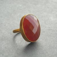 Faceted oval red carnelian gold vermeil ring, cocktail ring jewelry