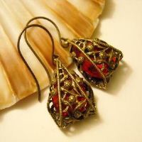 Fire Vintage swarovski crystal Red Drop filigree earrings