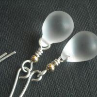 Frosted ice drop silver gold handmade earrings