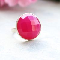 Fuschia Pink ring, Pink chalcedony gemstone silver ring
