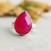 Fuschia Pink ring, Pink chalcedony ring, Sterling silver artisan ring