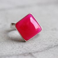 Fuschia Pink ring, Pink chalcedony silver ring, Square Gemstone ring