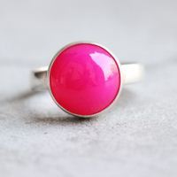 Fuschia Pink ring, Pink chalcedony round gemstone silver ring