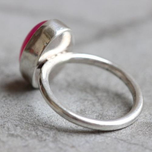 Fuschia Pink ring - Pink chalcedony oval gemstone silver ring