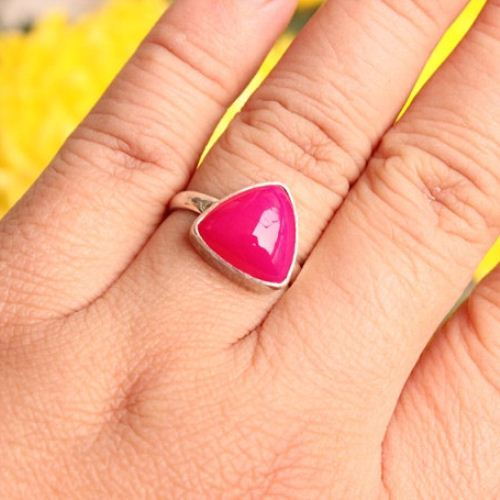 Fuschia pink ring - Pink chalcedony silver ring - Gift ideas