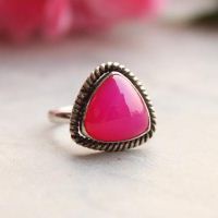 Fuschia ring, Hot pink ring, Pink chalcedony silver ring, Triangular ring