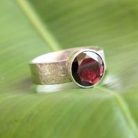 Garnet Ring, Red Artisan ring, January birthstone 925 silver ring