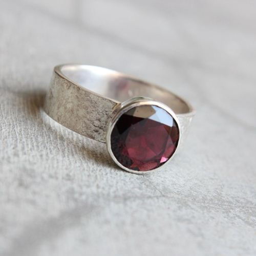 Garnet Ring, Red Artisan ring, January birthstone 925 silver ring