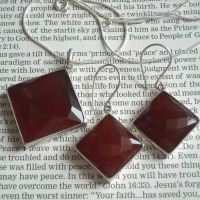 Garnet color chalcedony pendant earrings sterling silver set
