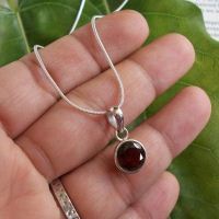 Sterling silver Garnet pendant chain, Red pendant, January birthstone
