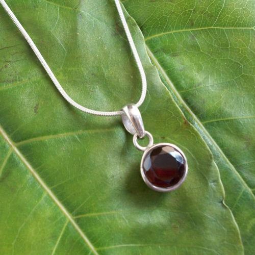 Sterling silver Garnet pendant chain, Red pendant, January birthstone