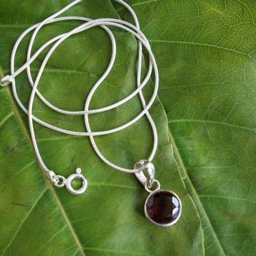Sterling silver Garnet pendant chain, Red pendant, January birthstone