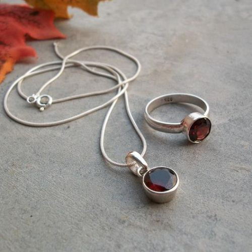 Sterling silver Garnet pendant chain, Red pendant, January birthstone