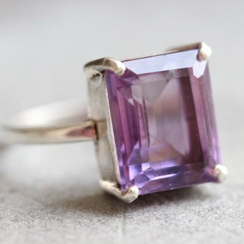 Genuine Amethyst Ring, Purple amethyst silver ring gift
