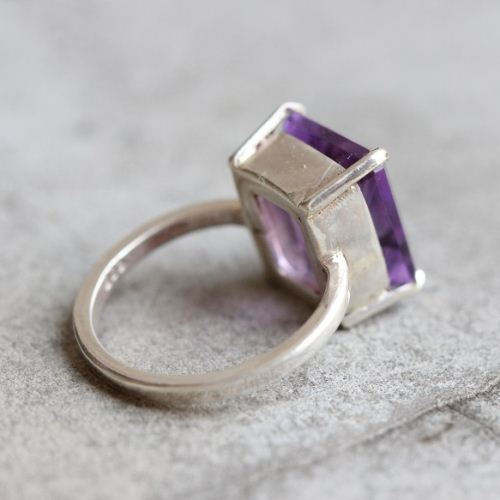Genuine Amethyst Ring, Purple amethyst silver ring gift