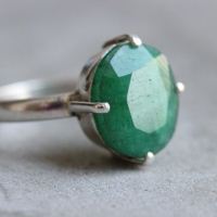 Genuine Emerald ring, Green ring, Silver Precious ring