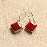 Genuine Ruby earrings, Ruby dangle silver earrings