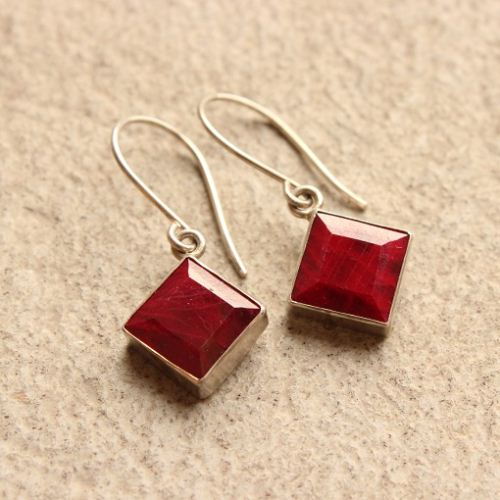 Genuine Ruby earrings, Ruby dangle silver earrings