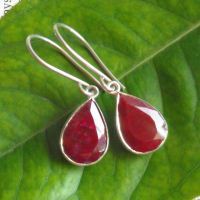 Genuine Ruby earrings, Sterling silver ruby earrings, Ruby teardrop