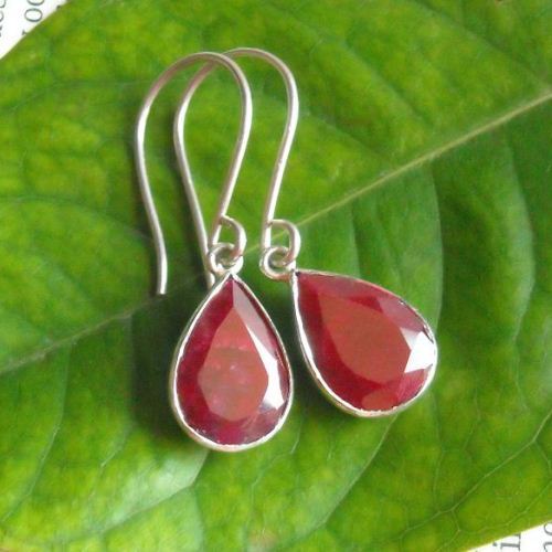 Genuine Ruby earrings - Sterling silver ruby earrings - Ruby teardrop