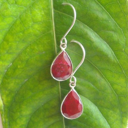 Genuine Ruby earrings - Sterling silver ruby earrings - Ruby teardrop
