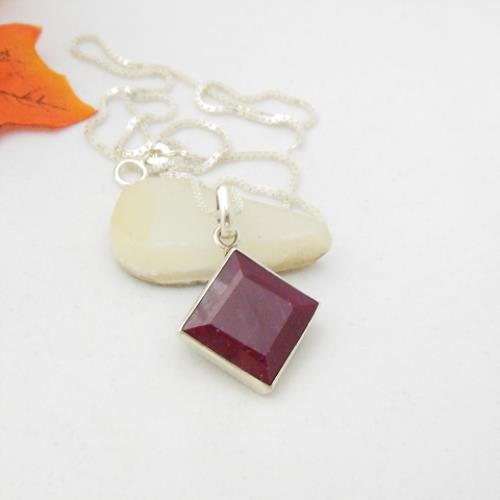  Ruby pendant, Red pendant, July birthstone silver pendant