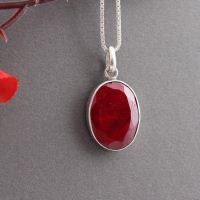 Genuine Ruby pendant, Red pendant, Silver gemstone pendant 
