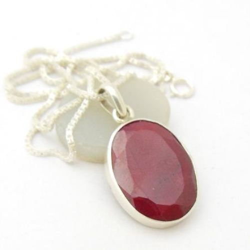 Genuine Ruby pendant, Red pendant, Silver gemstone pendant 