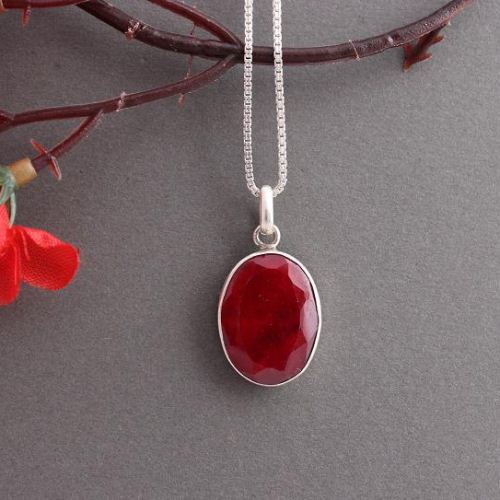 Genuine Ruby pendant, Red pendant, Silver gemstone pendant 