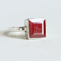 Genuine Ruby ring, Gemstone ring, Red ring, Square cut silver ring