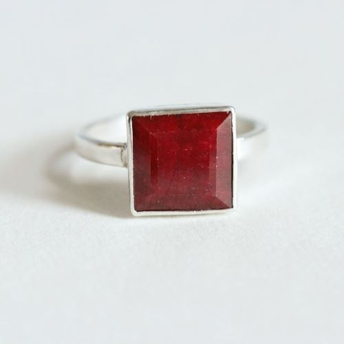 Genuine Ruby ring, Gemstone ring, Red ring, Square cut silver ring