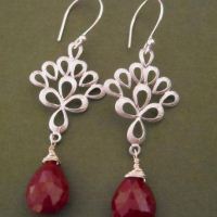 Genuine ruby earrings, Peacock feather earrings, gemstone sterling silver earrings