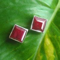 Genuine ruby earrings, Ruby stud earrings, 8mm silver red studs