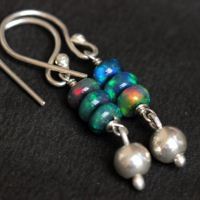Natural opal bead earrings, Handmade silver earrings