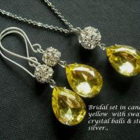 Glam Vintage canary yellow crystal bridal silver set