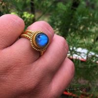 Gold Labradorite wedding ring for her 18k yellow gold stack rings