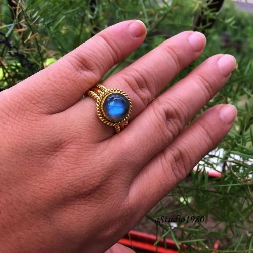 Gold Labradorite wedding ring for her 18k yellow gold stack rings