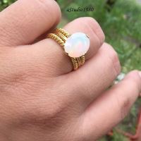 Gold Opal wedding ring for her 18k yellow gold stack rings