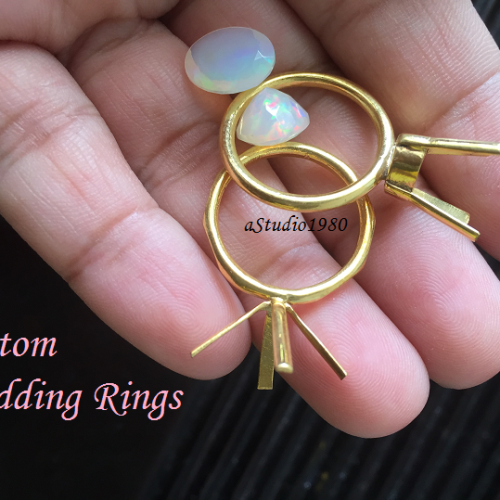 Gold Opal wedding ring for her 18k yellow gold stack rings