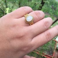 Gold Opal wedding ring for her 18k yellow gold stack rings