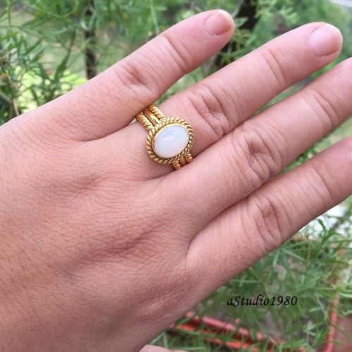 Gold Opal wedding ring for her 18k yellow gold stack rings