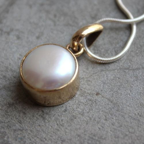 Gold Pearl Pendant, Pearl Pendant, 18k gold gemstone pendant