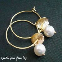 Gold filled swarovski pearl handmade hoop earrings