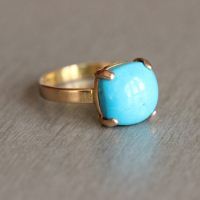 Gold turquoise ring, 18k Gold Blue Turquoise gemstone ring