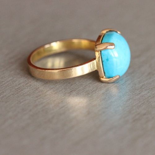 Gold turquoise ring, 18k Gold Blue Turquoise gemstone ring