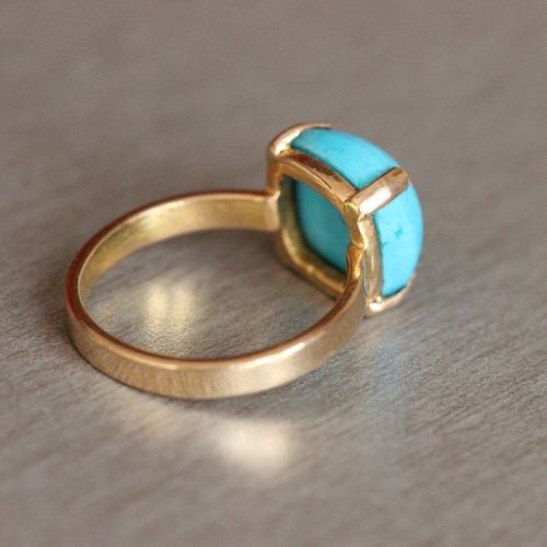 Gold turquoise ring, 18k Gold Blue Turquoise gemstone ring